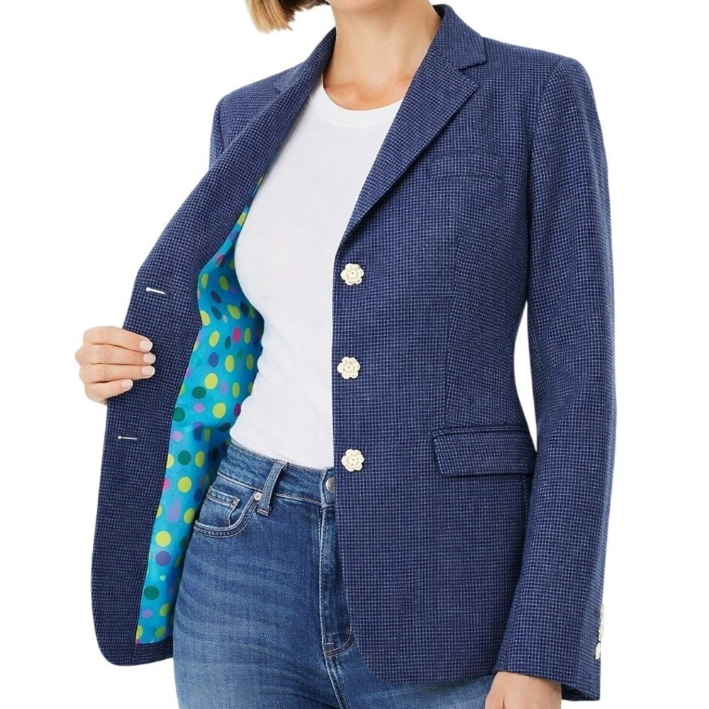 Vitale Barberis Canonico Blazer Blue Check Silk Lined‎ Custom Women's Small